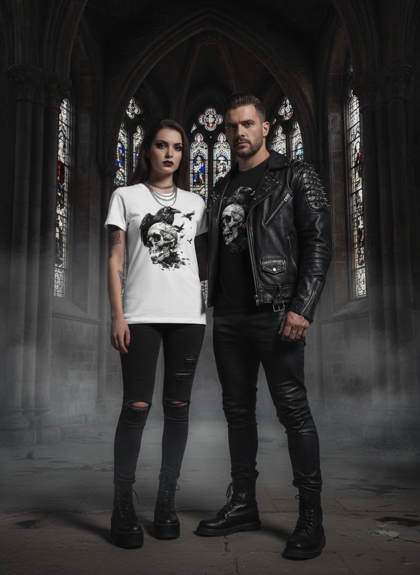 Gothic Pärchen mit Skull T-Shirts