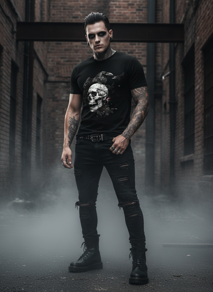 Gothic Person mit Skull T-Shirt