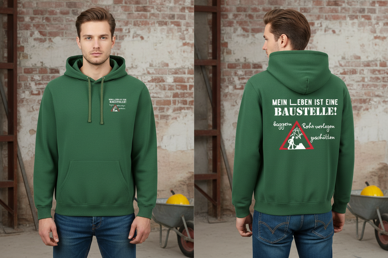 Grüner Hoodie Vorder- und Rückansicht