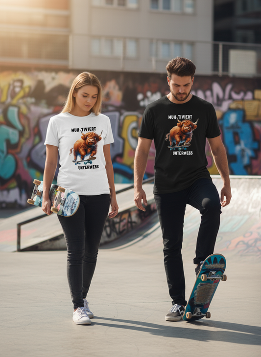 Highland Kuh T-Shirt Produktbild - Muh-tiviert unterwegs!