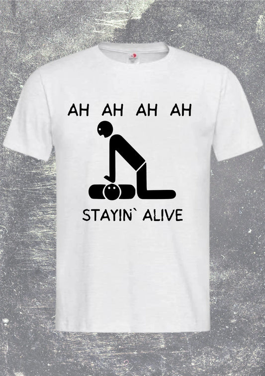 🎵 Ah Ah Ah Ah Stayin' Alive - Disco T-Shirt 🎁 Witziges Geschenk für Musik-Fans ✨