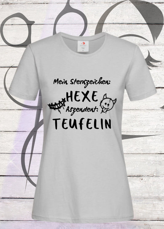 🔮 Damen T-Shirt 'Mein Sternzeichen Hexe Aszendent Teufelin' | Witziges Freizeit Shirt 😈