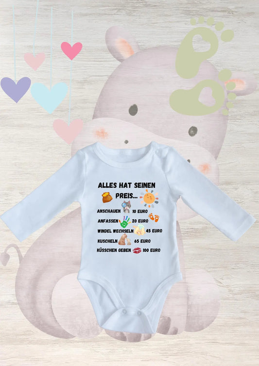 👶 Baby Body Langarm 'Alles hat seinen Preis' - Lustiger Spruch Geschenk zur Geburt! 💝✨