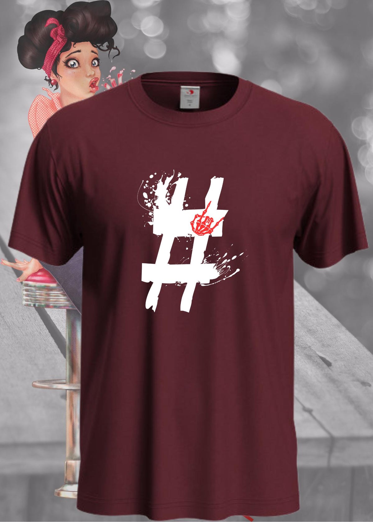 Hashtag Unisex T-Shirt in Bordeaux.