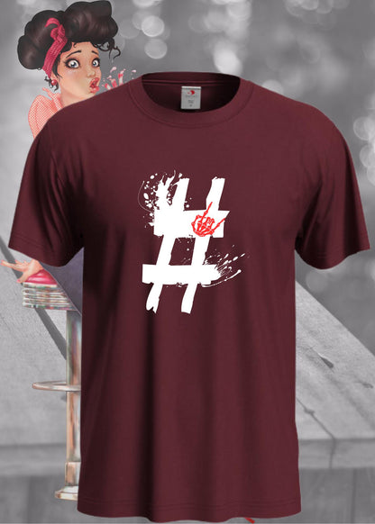 Hashtag Unisex T-Shirt in Bordeaux.