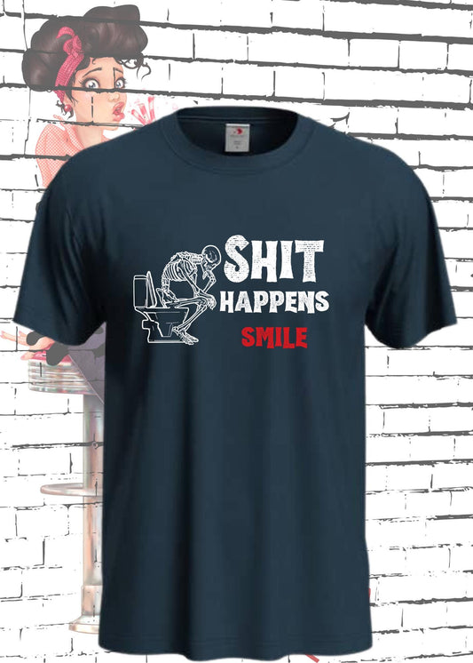 💀 T-Shirt 'Shit happens smile' - Skelett Design - Witziges Spruch T-Shirt Unisex - Geschenkidee
