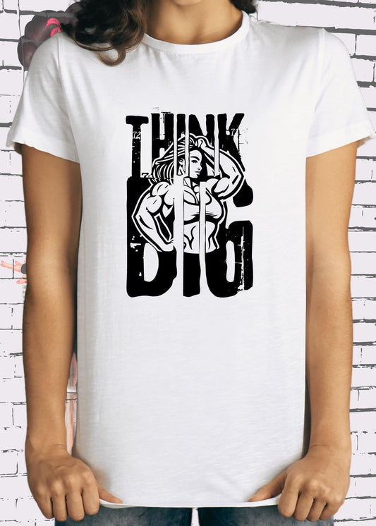 💪 Damen T-Shirt Think Big 🔥 Motivations-Shirt mit Spruch | Bodybuilder Geschenkidee 🎁