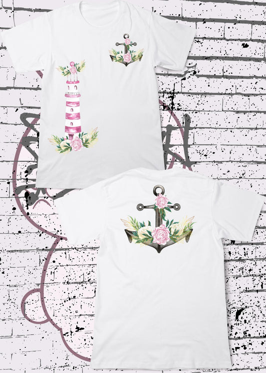 ⚓ Kinder T-Shirt Leuchtturm & Anker mit Blumen 🌸 | Maritime Kinderbekleidung