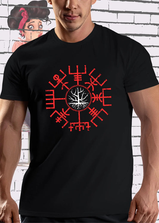 ⚔️ Unisex T-Shirt Wikinger Kompass Vegvisir - Nordisches Schutz-Symbol 🧭