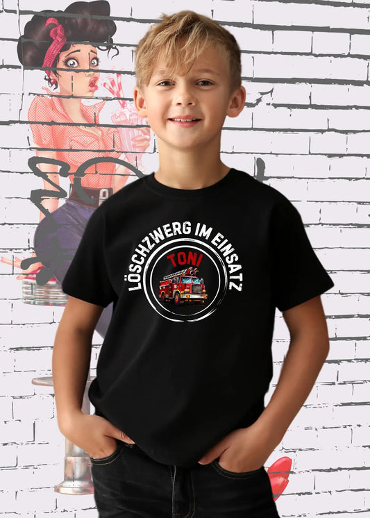 🚒 Kinder T-Shirt Löschzwerg im Einsatz - Personalisierbar mit Namen 👨‍🚒