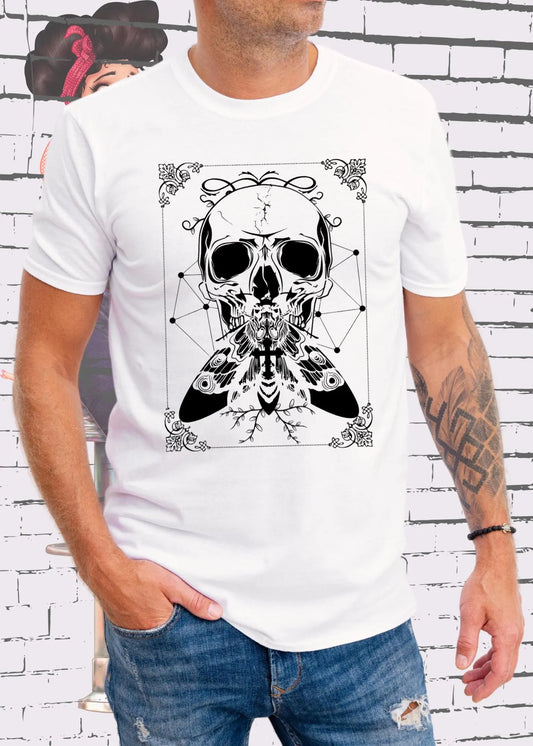 💀 Unisex T-Shirt 'Skull Totenkopf Motte Mit Kreuz' - Gothic Design Shirt ✝️
