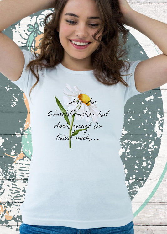 🌼 Gänseblümchen T-Shirt 'Du liebst mich' - Romantisches Damen Shirt 💕