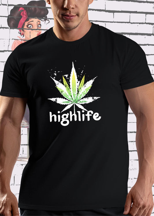 🌿 T-Shirt Highlife High Life 🍃 Marihuana Blatt Geschenkidee 🎁 Statement Unisex 👕
