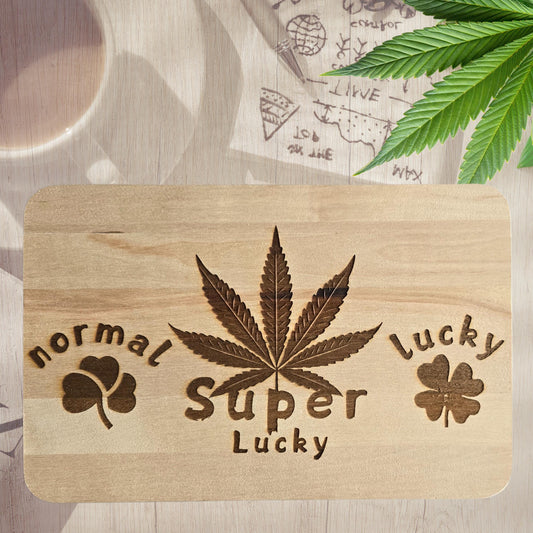 🍀 Frühstücksbrettchen normal lucky super lucky 🌿 Vesperteller Holz Schneidebrett 🎁 Geschenkidee für Cannabis Fans 22x15cm