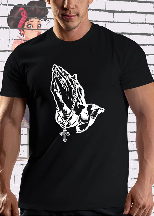 Betende Hände mit Rosenkranz T-Shirt - Religiöses Unisex Design | Glaube & Spiritualität