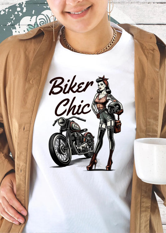 🏍️ Damen T-Shirt Biker Chic - Motorrad Rockabilly Style 💀✨