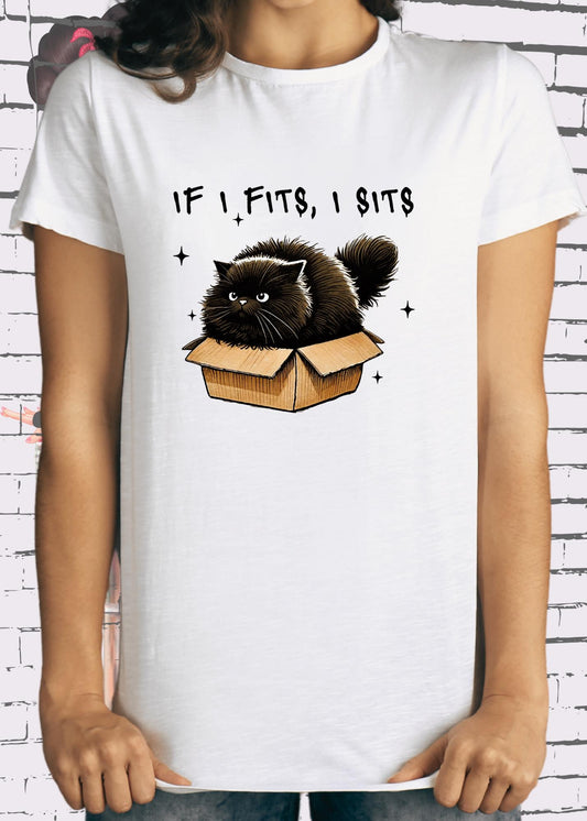 🐱 T-Shirt If I fits I sits - Lustiges Katzenspruch T-Shirt Geschenkidee Unisex 📦✨