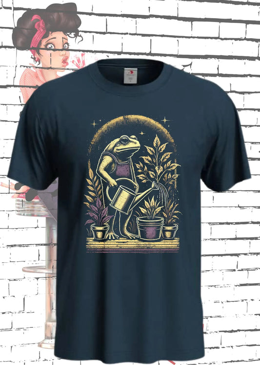 🐸 T-Shirt Growing good Vibes - Frosch gießt Blumen Geschenkidee Unisex 🌸✨