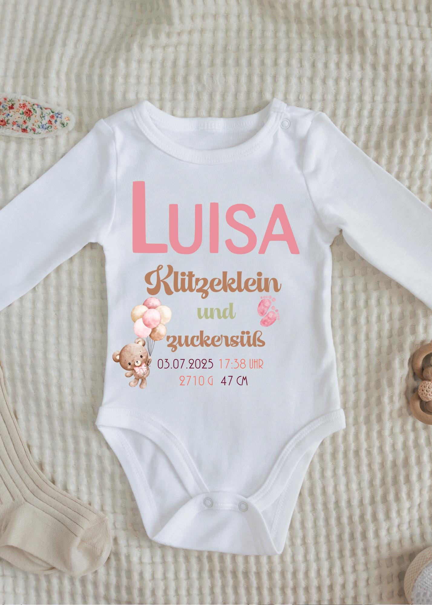 👶 Baby Body Klitzeklein und Zuckersüß 💕 Personalisierbar mit Namen, Geburtsdatum, Größe & Gewicht 🎁