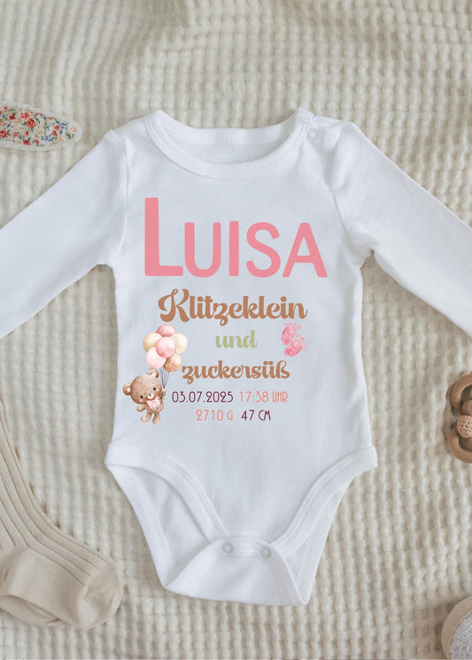 👶 Baby Body Klitzeklein und Zuckersüß 💕 Personalisierbar mit Namen, Geburtsdatum, Größe & Gewicht 🎁