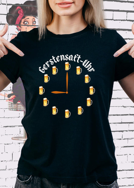 🍺 T-Shirt Gerstensaft Uhr Bieruhr ⏰ Geschenkidee T-Shirt 🎁 Freizeit T-Shirt 👕 Unisex in vielen Farben und Größen 🌈