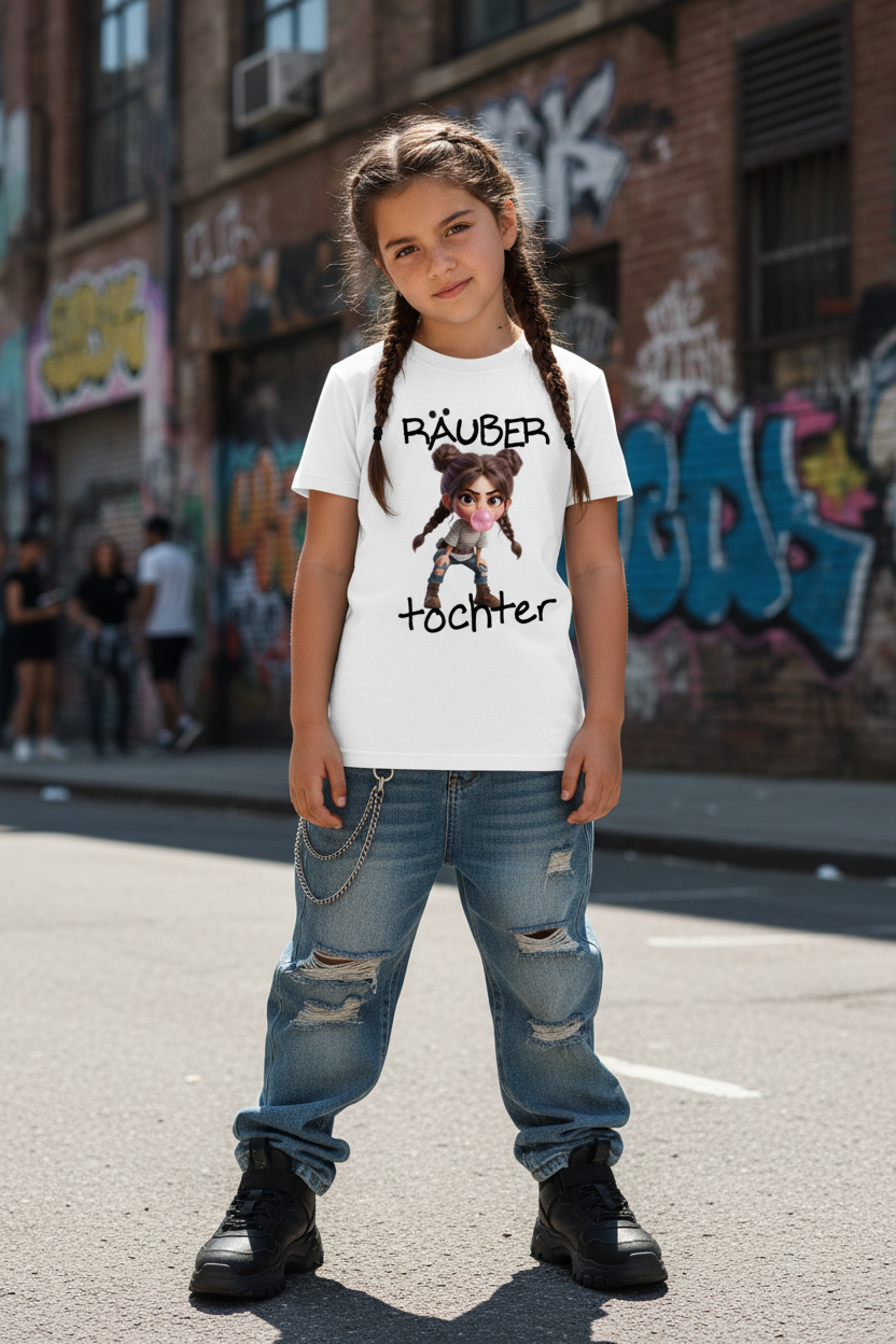 Jüngeres freches Mädchen mit Räubertochter T-Shirt