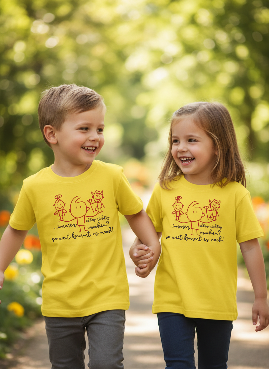 Junge und Mädchen tragen deine T-Shirts