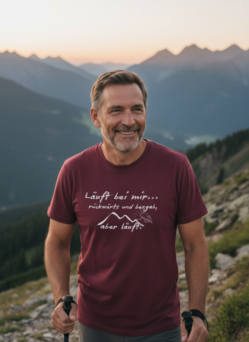 Mann beim Wandern mit korrekt platziertem Motiv