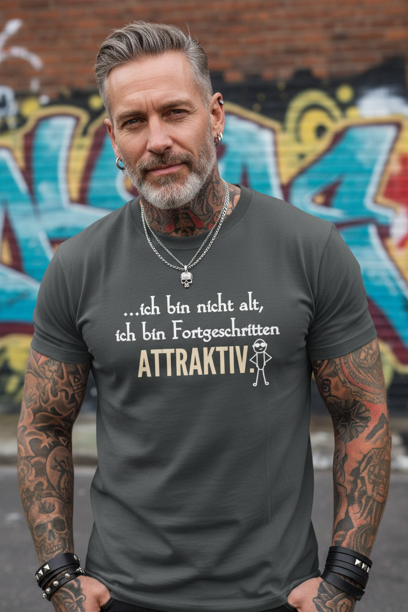 Mann im Rocker-Style mit Fortgeschritten Attraktiv T-Shirt