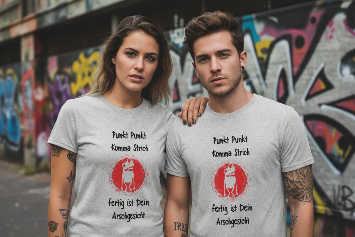 Mann und Frau beide in Grey Heather T-Shirt