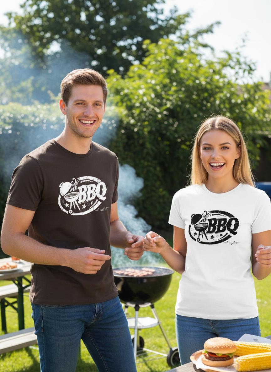Mann und Frau mit BBQ T-Shirts