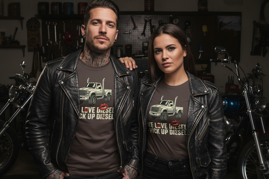 Mann und Frau mit Diesel Pickup T-Shirt - Rocker Style