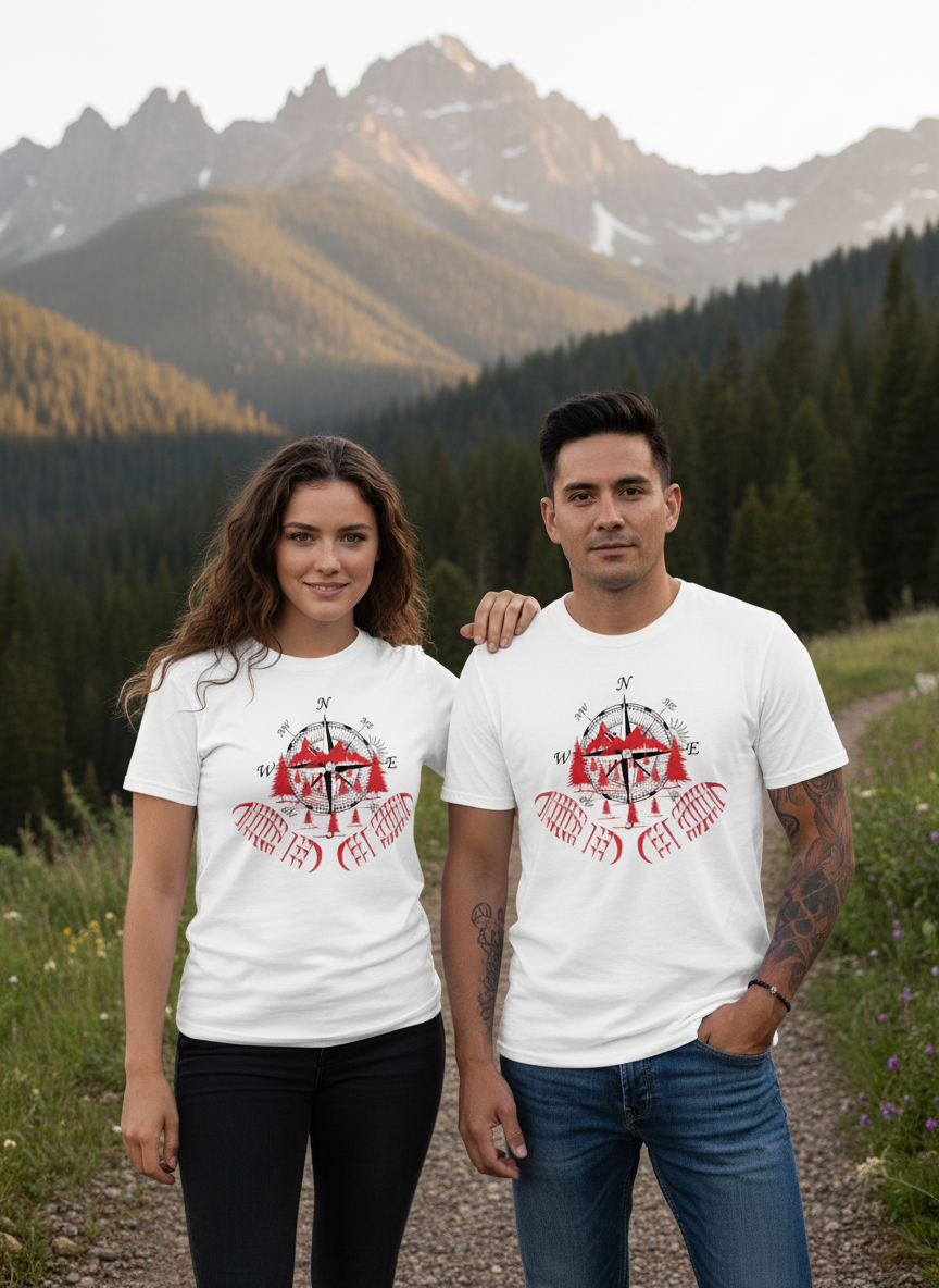 Mann und Frau mit Kompass T-Shirts
