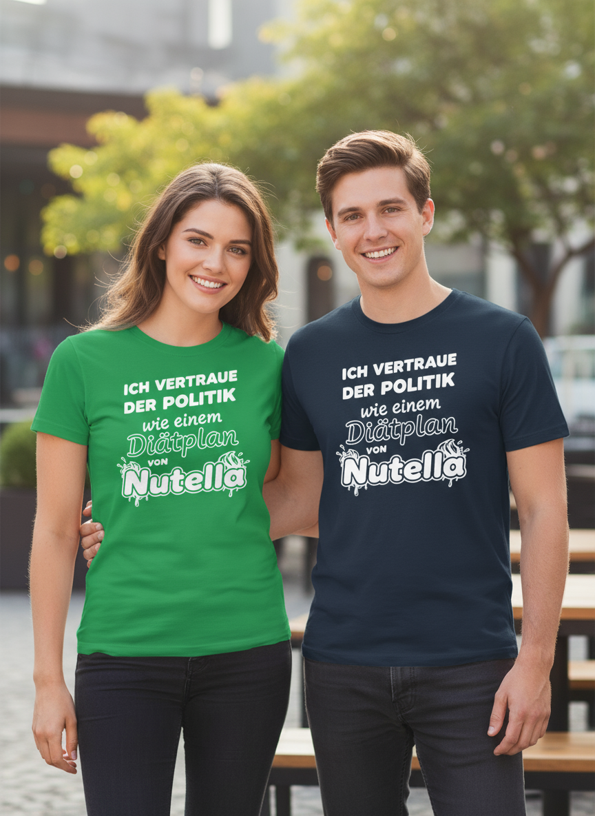 Mann und Frau mit Nutella-Politik T-Shirt