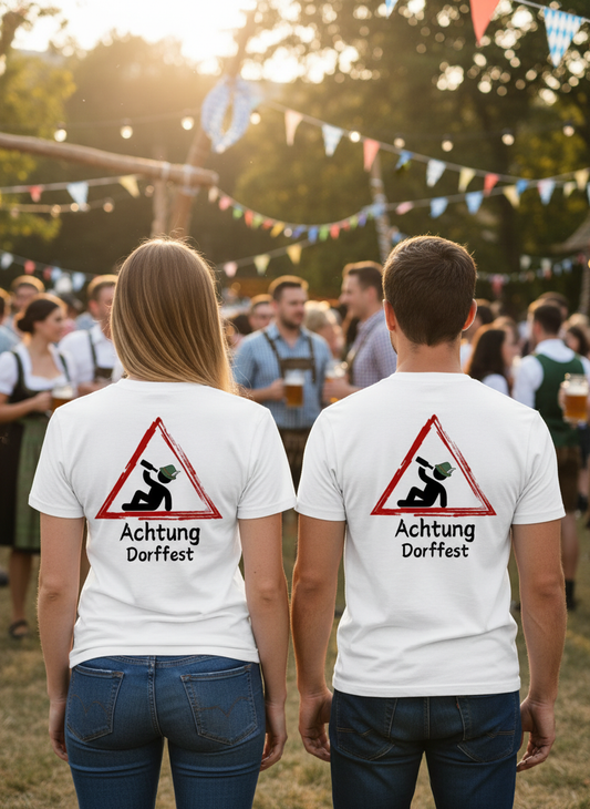 Mann und Frau tragen deine T-Shirts von hinten
