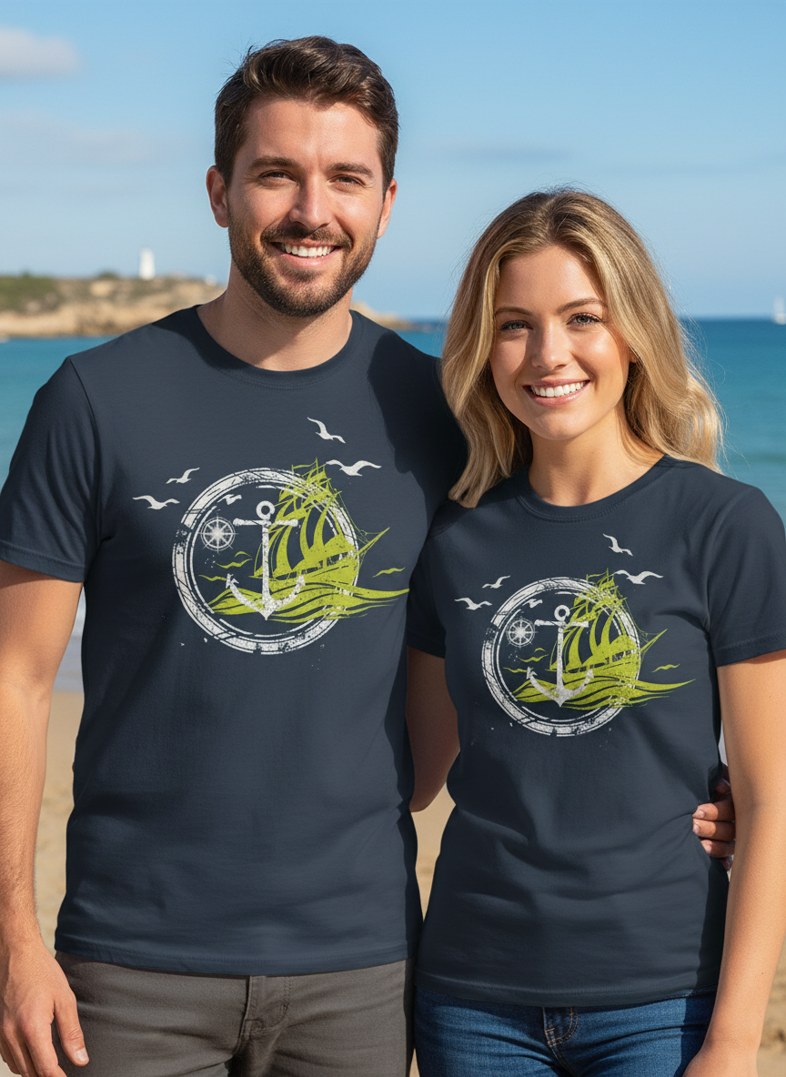 Mann und Frau tragen deine T-Shirts
