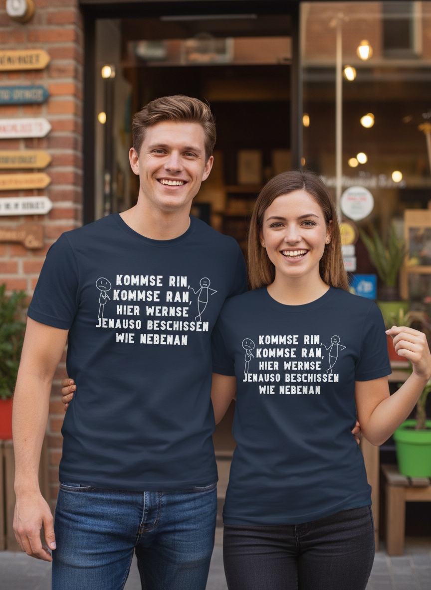 Mann und Frau tragen deine T-Shirts