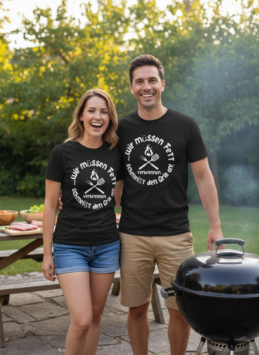 Mann und Frau tragen deine T-Shirts