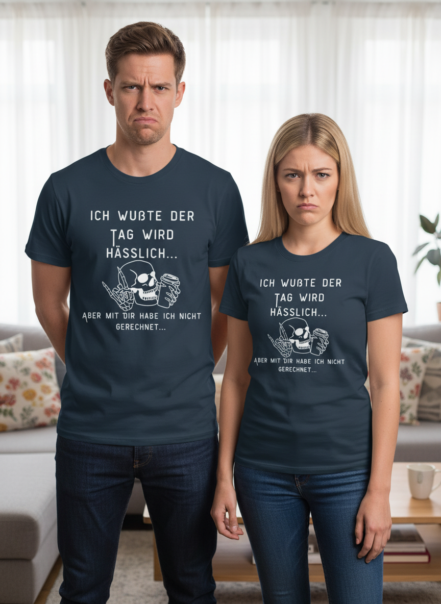 Mann und Frau tragen deine T-Shirts