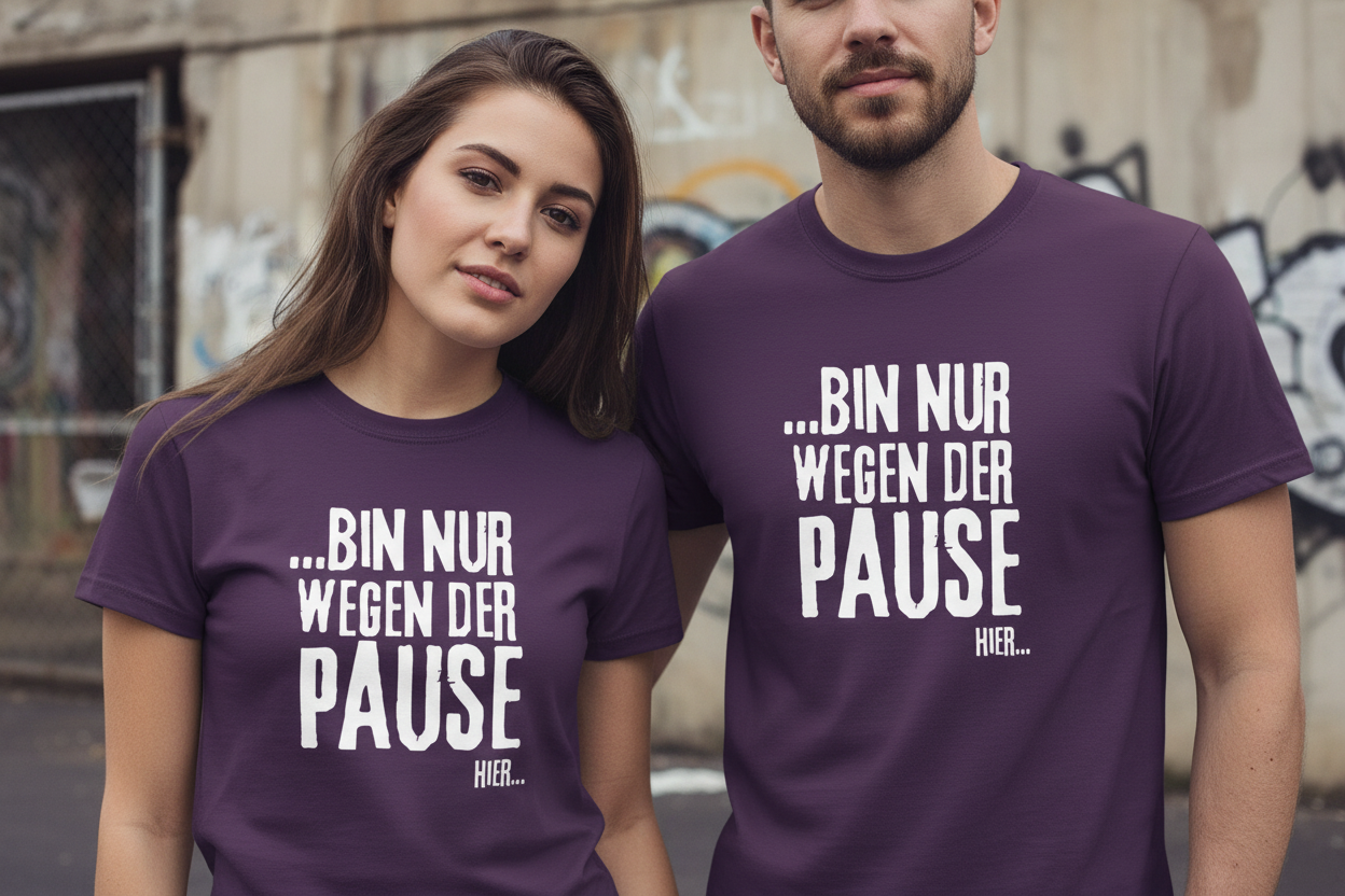 Nahaufnahme Pausenspruch T-Shirt ohne Jacke
