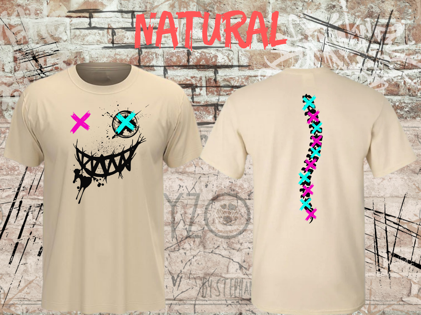 Neon Chaos Smile Unisex T-Shirt – Graffiti Face Streetwear Shirt mit Rückenprint
