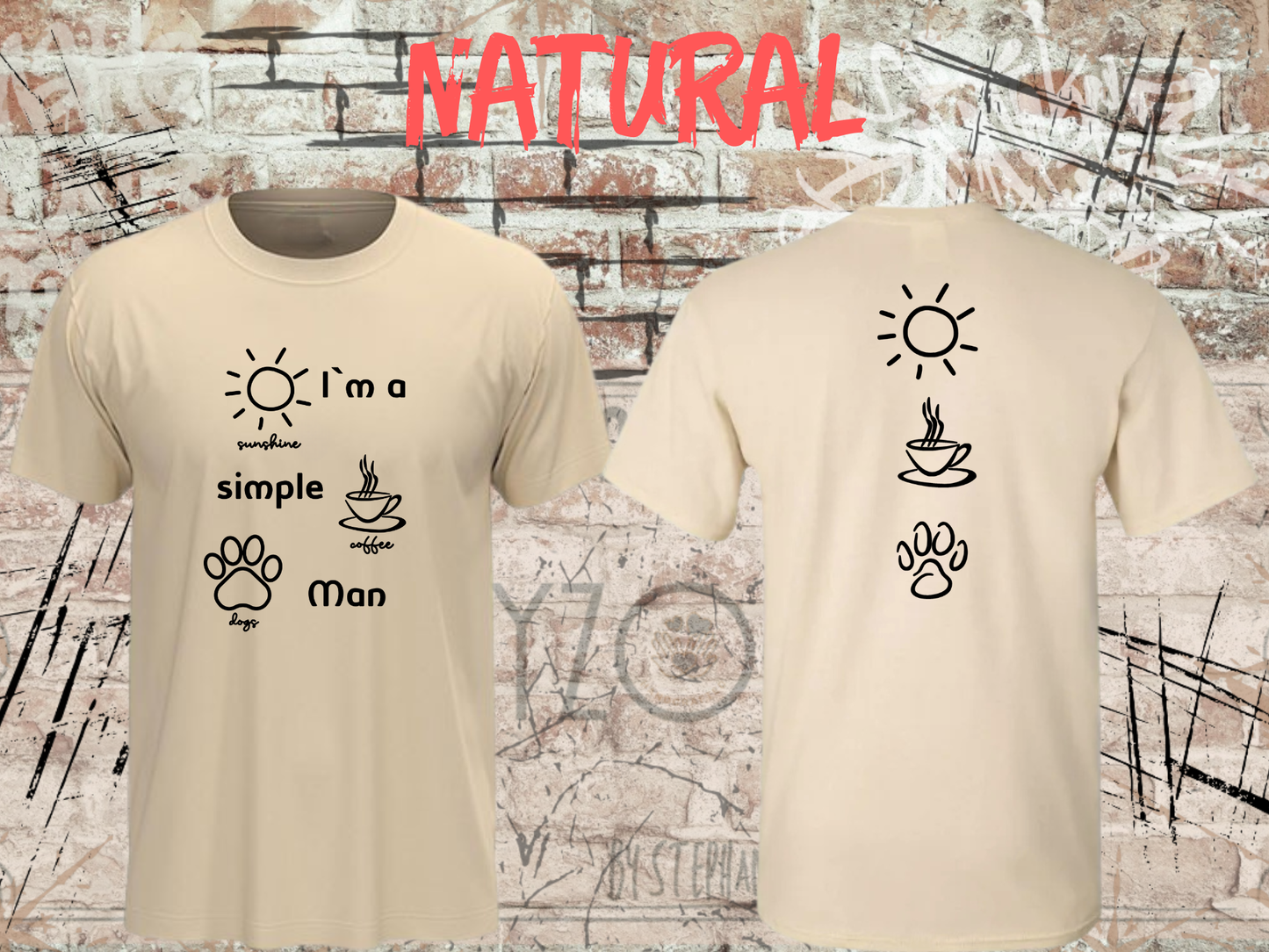 Herren T-Shirt I'm a simple Man Kaffee Sonnenschein Hunde Witziges Statement Shirt Lustiges Geschenk