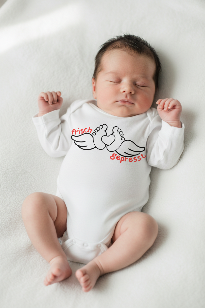 Neugeborenes Baby in frisch gepresst Body