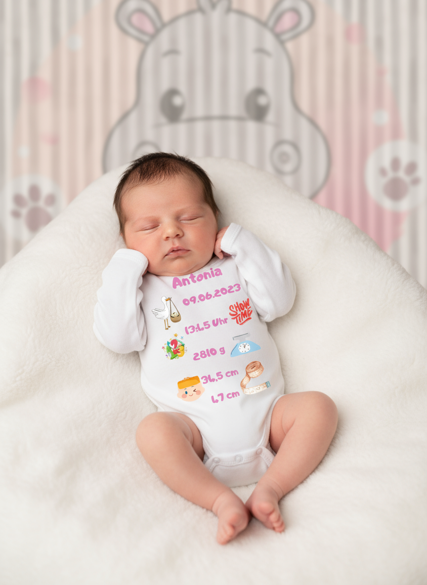 Neugeborenes Baby mit personalisiertem Body