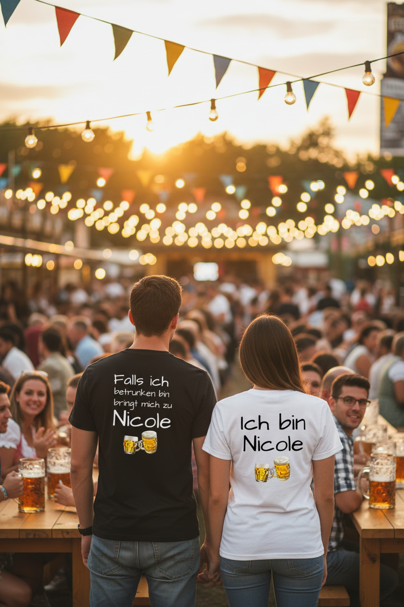 Nicole T-Shirt Design Biergarten - Schwarz und Weiß