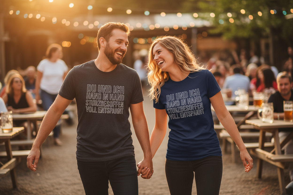 Pärchen mit sturzbesoffen T-Shirts