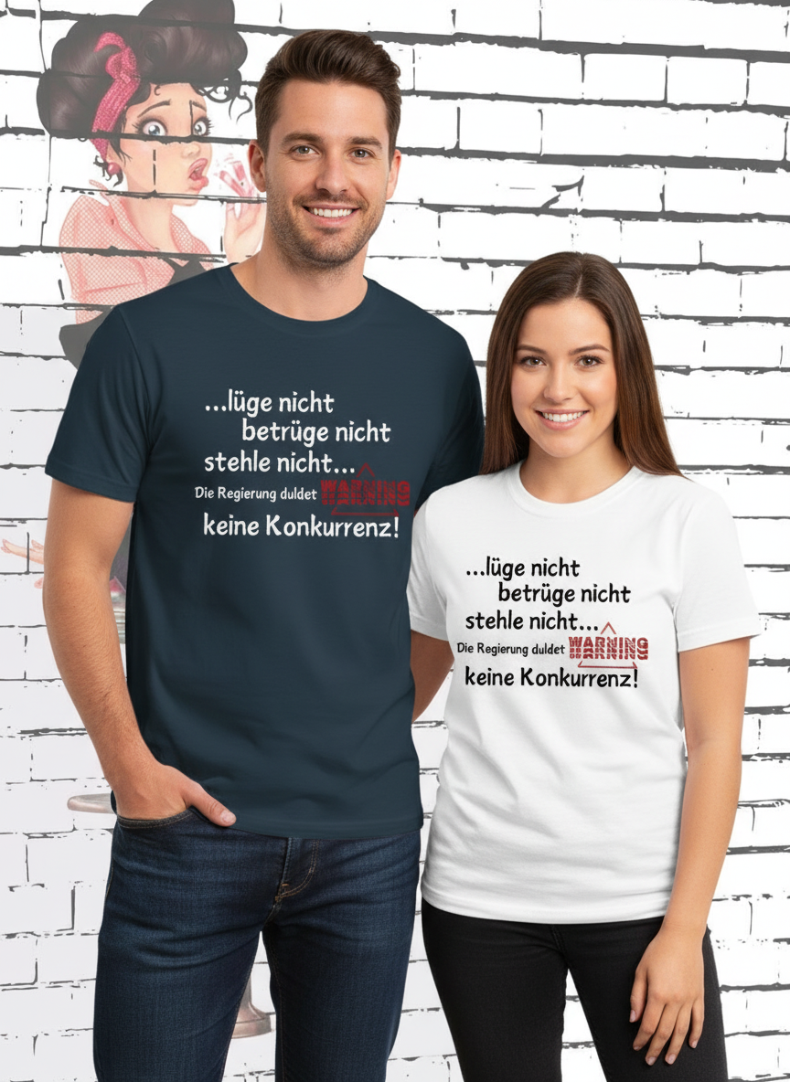 Pärchen mit T-Shirts - Backsteinwand korrigiert