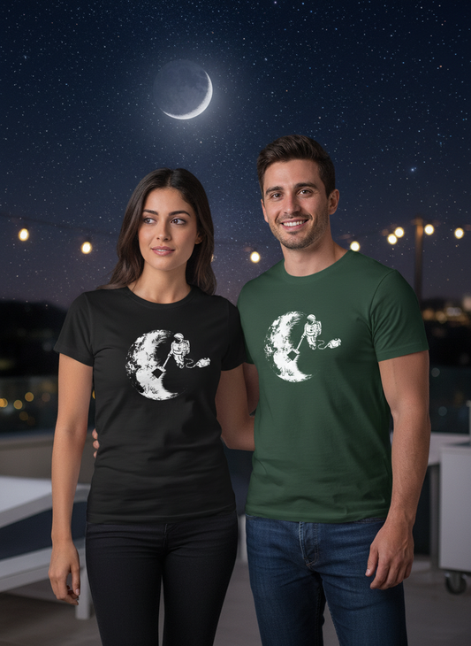 Paar mit Astronaut-Mond T-Shirts