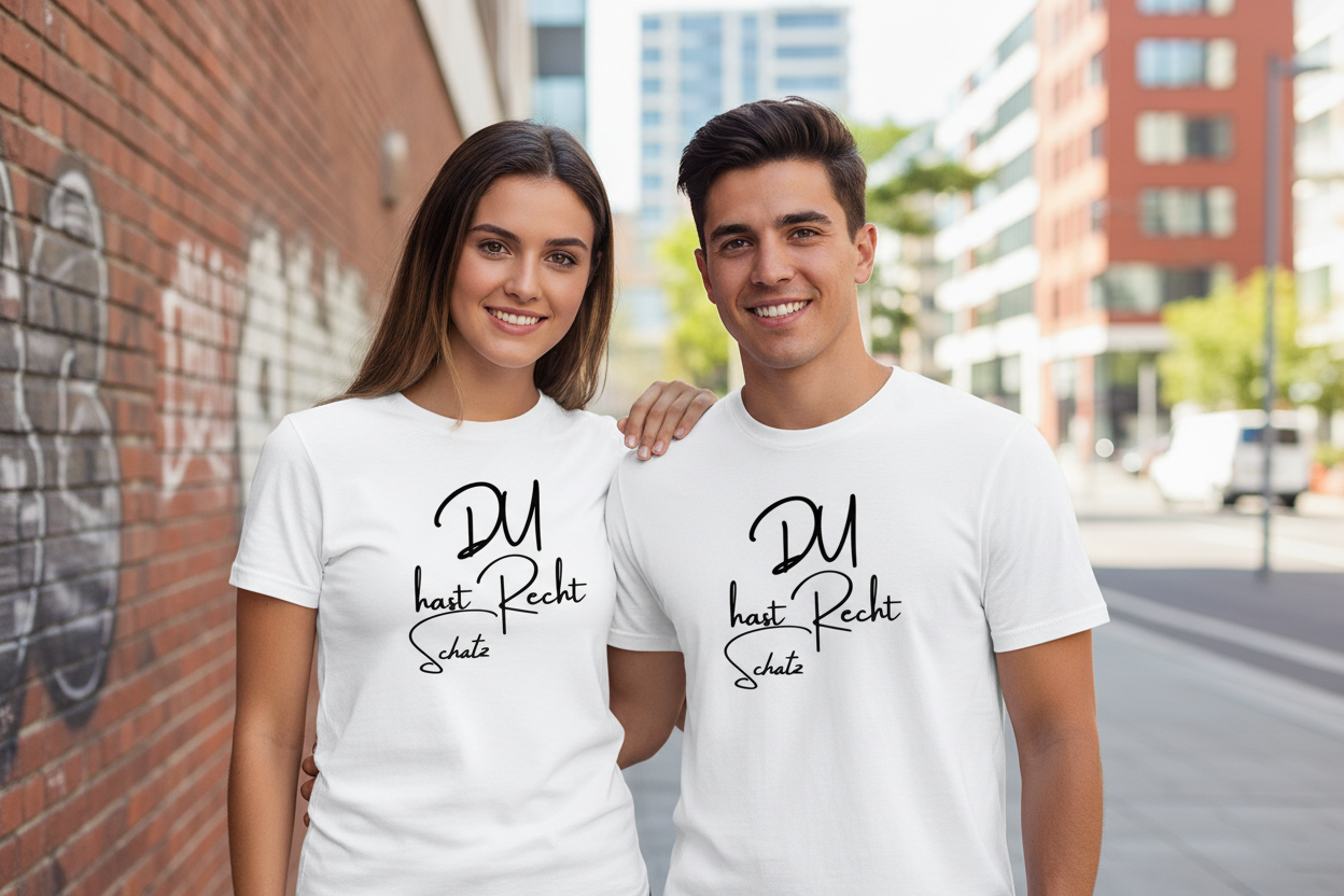 Paar mit "Du hast Recht Schatz" T-Shirt