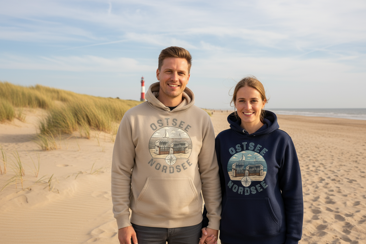 Paar mit Ostsee Nordsee Hoodies